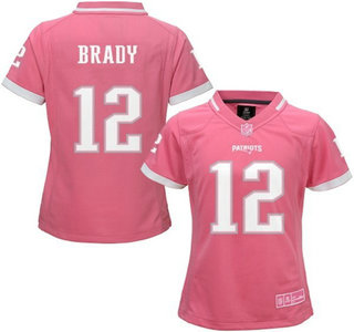Women's New England Patriots #12 Tom Brady Pink Bubble Gum 2015 NFL Jersey