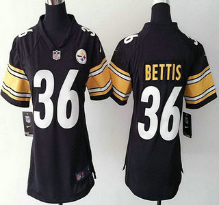 Women's Pittsburgh Steelers #36 Jerome Bettis Black Retired Player NFL Nike Game Jersey