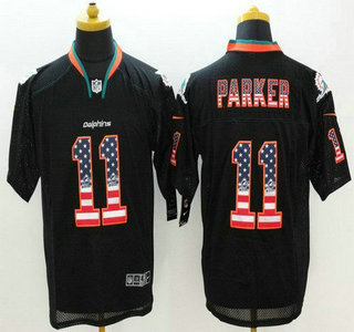 Men's Miami Dolphins #11 DeVante Parker Black USA Flag Fashion NFL Nike Elite Jersey