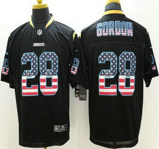 Men's San Diego Chargers #28 Melvin Gordon Black USA Flag Fashion NFL Nike Elite Jersey