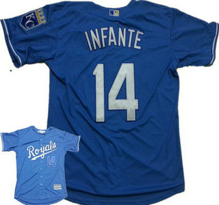 Men's Kansas City Royals #14 Omar Infante Alternate Light Blue MLB Cool Base Jersey