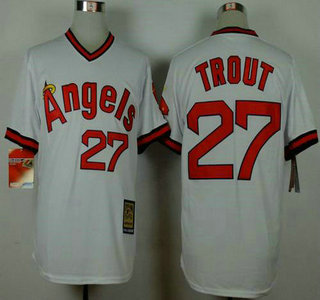 Men's LA Angels of Anaheim #27 Mike Trout 1980 Turn Back The Clock White Jersey