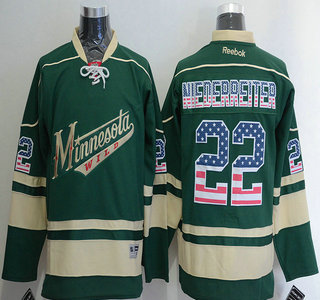 Men's Minnesota Wild #22 Nino Niederreiter Reebok Green Alternate NHL USA Flag Fashion Jersey