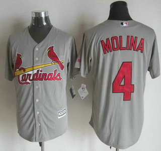 Men's St. Louis Cardinals #4 Yadier Molina Away Gray 2015 MLB Cool Base Jersey