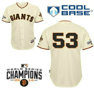 Men's San Francisco Giants #53 Chris Heston Home Cream Stitched MLB Cool Base Jersey With 2014 World Series Champions Patch