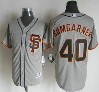 Men's San Francisco Giants #40 Madison Bumgarner Alternate Gray SF 2015 MLB Cool Base Jersey