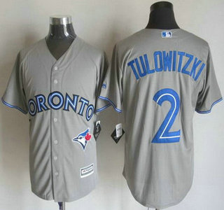 Men's Toronto Blue Jays #2 Troy Tulowitzki Away Gray 2015 MLB Cool Base Jersey