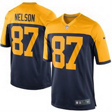 Men's Green Bay Packers #87 Jordy Nelson Navy Blue Gold Alternate NFL Nike Game Jersey