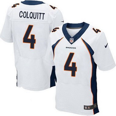 Men's Denver Broncos #4 Britton Colquitt White Road NFL Nike Elite Jersey