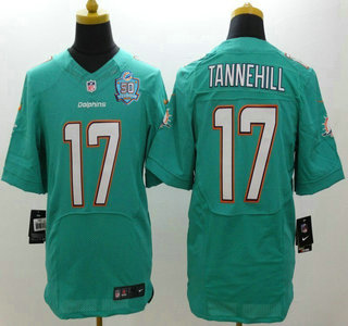 Men's Miami Dolphins #17 Ryan Tannehill Aqua Green Team Color 2015 NFL 50th Patch Nike Elite Jersey