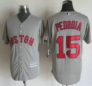 Men's Boston Red Sox #15 Dustin Pedroia Away Gray 2015 MLB Cool Base Jersey