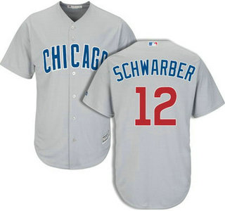 Men's Chicago Cubs #12 Kyle Schwarber Away Gray MLB Cool Base Jersey