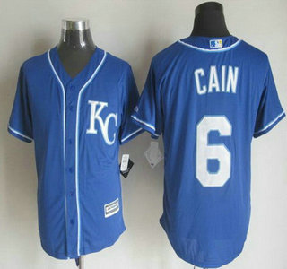 Men's Kansas City Royals #6 Lorenzo Cain Alternate Blue KC 2015 MLB Cool Base Jersey