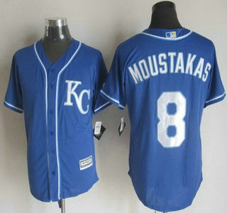 Men's Kansas City Royals #8 Mike Moustakas Alternate Blue KC 2015 MLB Cool Base Jersey