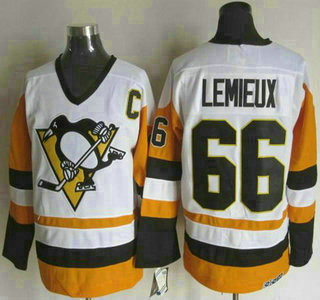 Men's Pittsburgh Penguins #66 Mario Lemieux 1988-89 White CCM Vintage Throwback Jersey