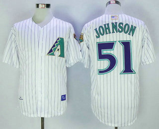 Men's Arizona Diamondbacks #51 Randy Johnson 2001 White Stitched MLB Majestic Cooperstown Collection Jersey
