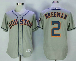 Men's Houston Astros #2 Alex Bregman Gray Road Stitched MLB 2016 Majestic Flex Base Jersey