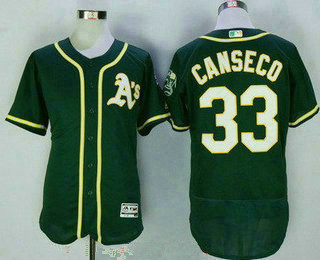 Men's Oakland Athletics #33 Jose Canseco Retired Green Stitched MLB 2016 Majestic Flex Base Jersey