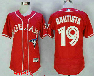 Men's Toronto Blue Jays #19 Jose Bautista Red Stitched MLB 2016 Canada Day Majestic Flex Base Jersey