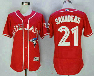 Men's Toronto Blue Jays #21 Michael Saunders Red Stitched MLB 2016 Canada Day Majestic Flex Base Jersey