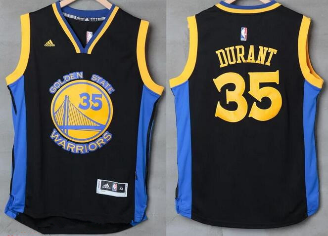 Men's Golden State Warriors #35 Kevin Durant Black With Blue Edge Stitched NBA Adidas Revolution 30 Swingman Jersey