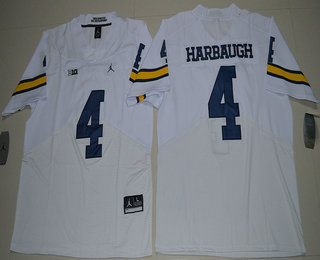 Men's Michigan Wolverines #4 Jim Harbaugh White Stitched NCAA Brand Jordan College Football Elite Jersey