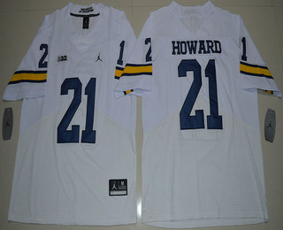 Men's Michigan Wolverines #21 Desmond Howard White Stitched NCAA Brand Jordan College Football Elite Jersey