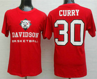 Men's Davidson Wildcats #30 Stephen Curry College Red Basketball T- shirt