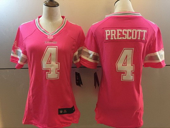 Women's Dallas Cowboys #4 Dak Prescott Pink 2016 Breast Cancer Awareness Stitched NFL Nike Fashion Jersey