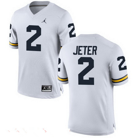 Men's Michigan Wolverines #2 Derek Jeter White Stitched College Football Brand Jordan NCAA Jersey