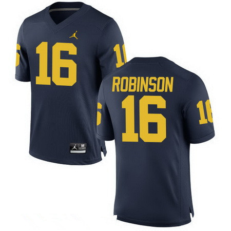 Men's Michigan Wolverines #16 Denard Robinson Retired Navy Blue Stitched College Football Brand Jordan NCAA Jersey
