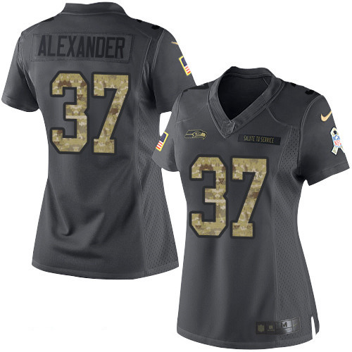Women's Seattle Seahawks #37 Shaun Alexander Black Anthracite 2016 Salute To Service Stitched NFL Nike Limited Jersey
