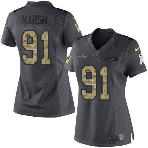 Women's Seattle Seahawks #91 Cassius Marsh Black Anthracite 2016 Salute To Service Stitched NFL Nike Limited Jersey