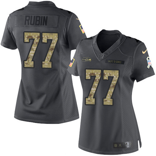 Women's Seattle Seahawks #77 Ahtyba Rubin Black Anthracite 2016 Salute To Service Stitched NFL Nike Limited Jersey