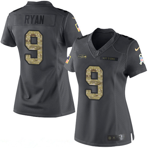 Women's Seattle Seahawks #9 Jon Ryan Black Anthracite 2016 Salute To Service Stitched NFL Nike Limited Jersey