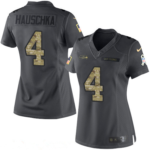 Women's Seattle Seahawks #4 Steven Hauschka Black Anthracite 2016 Salute To Service Stitched NFL Nike Limited Jersey