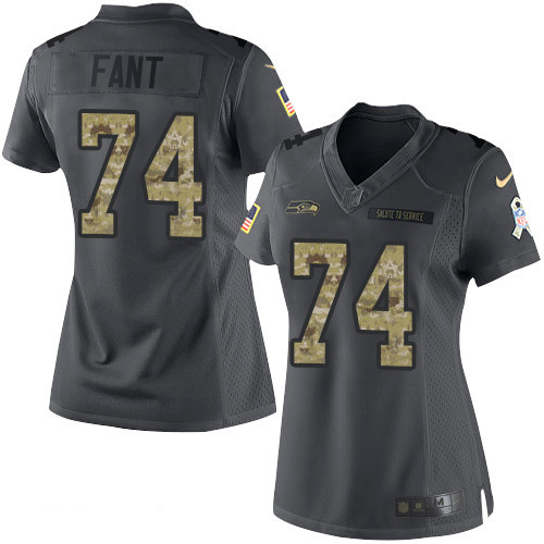 Women's Seattle Seahawks #74 George Fant Black Anthracite 2016 Salute To Service Stitched NFL Nike Limited Jersey