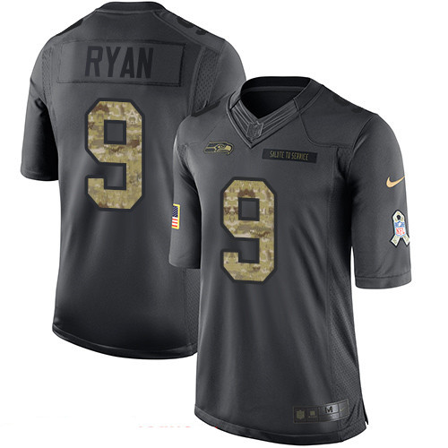 Men's Seattle Seahawks #9 Jon Ryan Black Anthracite 2016 Salute To Service Stitched NFL Nike Limited Jersey