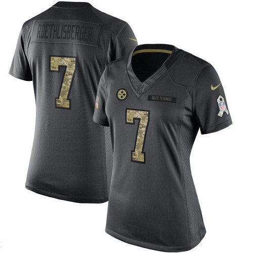 Women's Pittsburgh Steelers #7 Ben Roethlisberger Black Anthracite 2016 Salute To Service Stitched NFL Nike Limited Jersey
