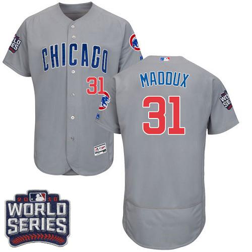 Cubs #31 Greg Maddux Grey Flexbase Authentic Collection Road 2016 World Series Bound Stitched MLB Jersey