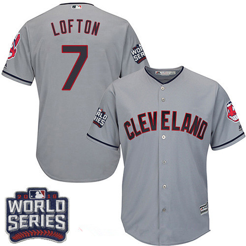 Men's Cleveland Indians #7 Kenny Lofton Gray Road 2016 World Series Patch Stitched MLB Majestic Cool Base Jersey