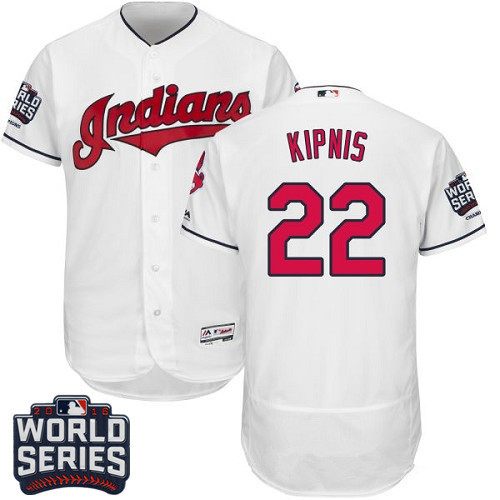 Men's Cleveland Indians #22 Jason Kipnis White Home 2016 World Series Patch Stitched MLB Majestic Flex Base Jersey