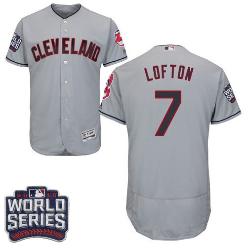 Men's Cleveland Indians #7 Kenny Lofton Gray Road 2016 World Series Patch Stitched MLB Majestic Flex Base Jersey