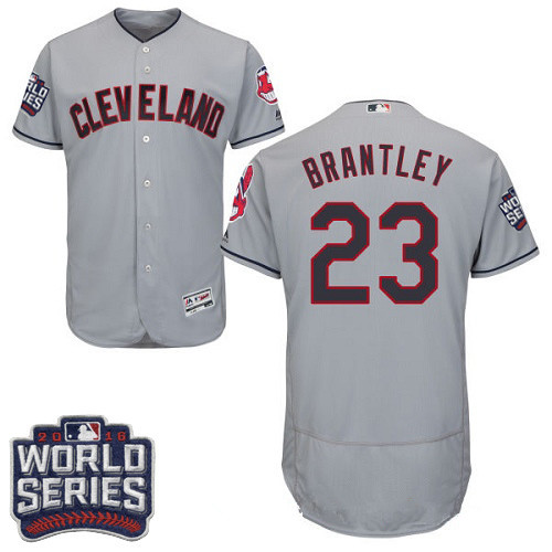 Men's Cleveland Indians #23 Michael Brantley Gray Road 2016 World Series Patch Stitched MLB Majestic Flex Base Jersey
