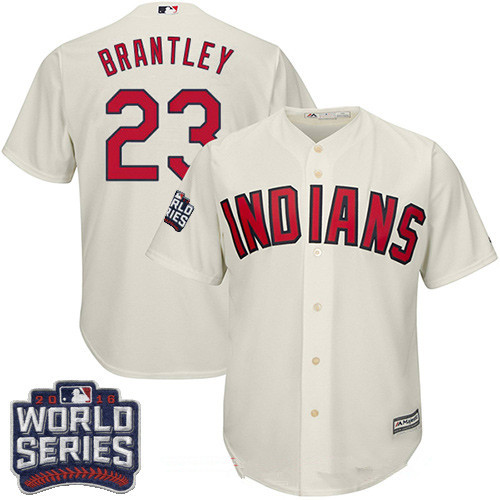 Men's Cleveland Indians #23 Michael Brantley Cream Alternate 2016 World Series Patch Stitched MLB Majestic Cool Base Jersey