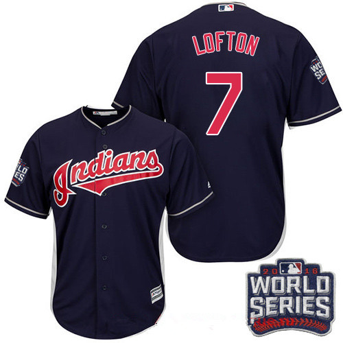 Men's Cleveland Indians #7 Kenny Lofton Navy Blue Alternate 2016 World Series Patch Stitched MLB Majestic Cool Base Jersey