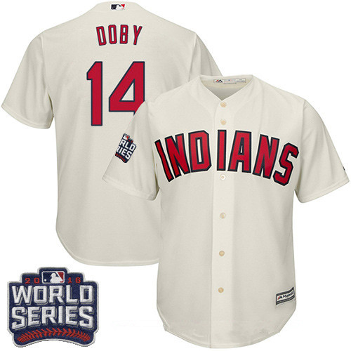 Men's Cleveland Indians #14 Larry Doby Cream Alternate 2016 World Series Patch Stitched MLB Majestic Cool Base Jersey
