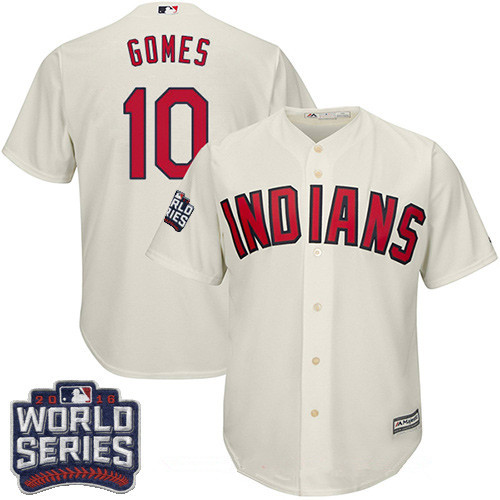 Men's Cleveland Indians #10 Yan Gomes Cream Alternate 2016 World Series Patch Stitched MLB Majestic Cool Base Jersey
