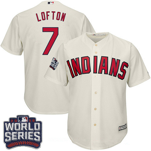 Men's Cleveland Indians #7 Kenny Lofton Cream Alternate 2016 World Series Patch Stitched MLB Majestic Cool Base Jersey