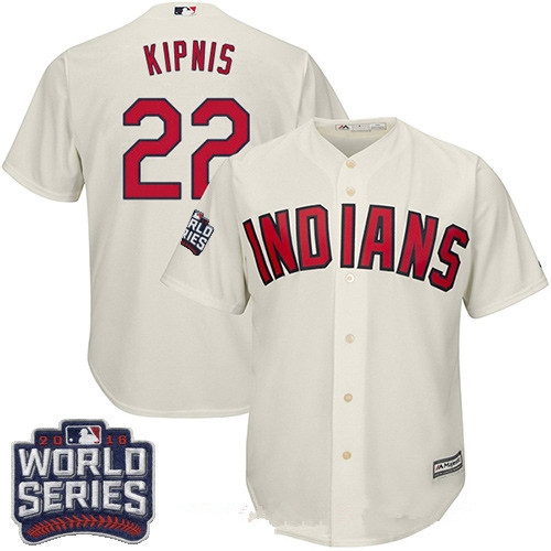 Men's Cleveland Indians #22 Jason Kipnis Cream Alternate 2016 World Series Patch Stitched MLB Majestic Cool Base Jersey